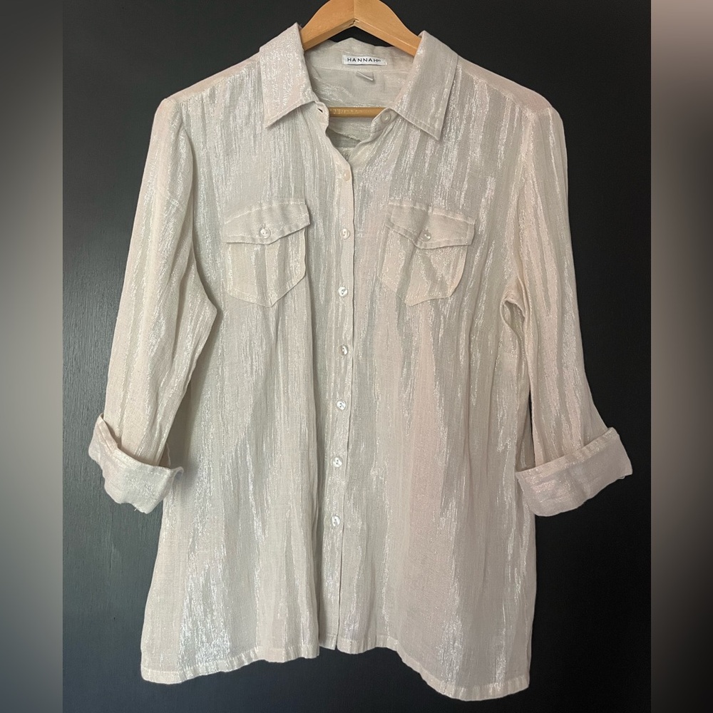 Hannah Artwear silver metallic button down blouse